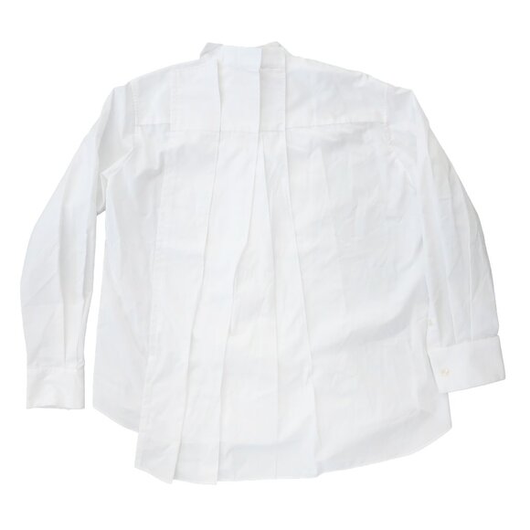 SACAI White Poplin Asymmetrical Tuxedo Collar Pleated Oversized Shirt 1 - Picture 7 of 12